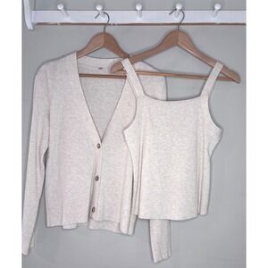 Uniqlo Ribbed Cardigan Tank Set Minimal Coastal Capsule Wardrobe Size M L